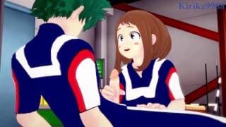 Ochako Uraraka plays hard with Izuku Midoriya's penis in the warehouse. - My Hero Academia Hentai