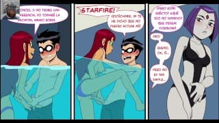 罗宾在泳池里操星火，乌鸦兴奋地看着 - TeenTitans Hentai
